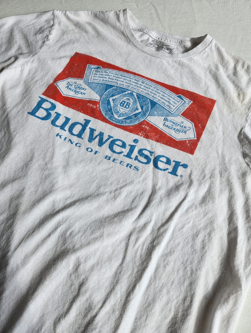 Budweiser Logo Graphic T-Shirt White Men's Short Sleeve Size Large